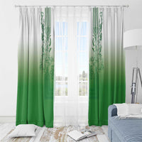 Philippines Barong Style Window Curtain with Polynesian Art and Leaf Motif Green Color