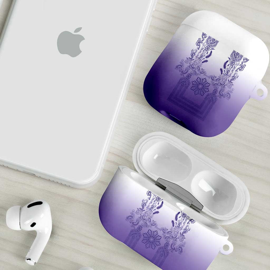 Philippines Barong Style AirPods Case with Polynesian Art and Leaf Motif Purple Color
