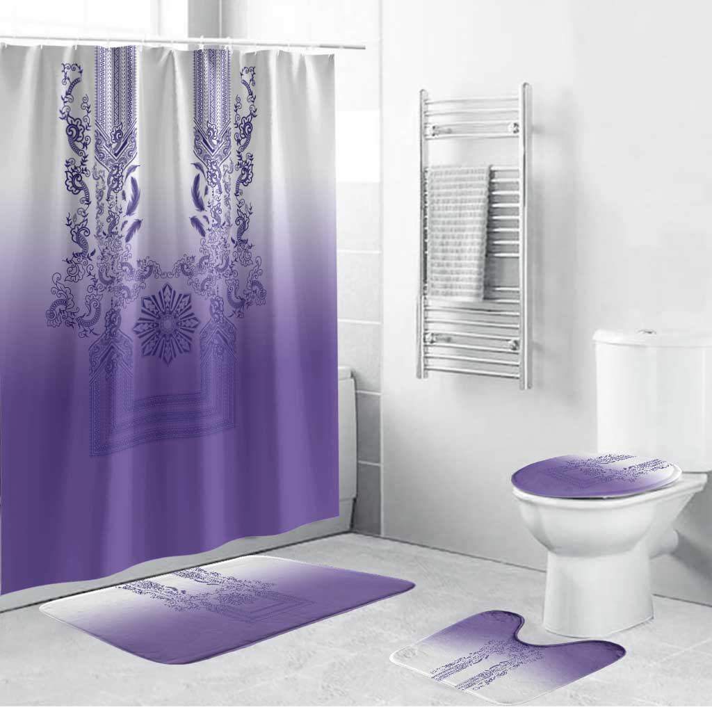 Philippines Barong Style Bathroom Set with Polynesian Art and Leaf Motif Purple Color