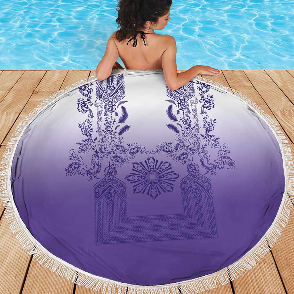 Philippines Barong Style Beach Blanket with Polynesian Art and Leaf Motif Purple Color