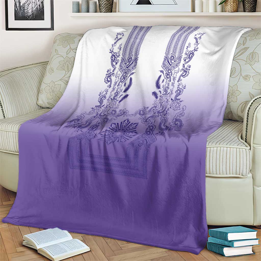 Philippines Barong Style Blanket with Polynesian Art and Leaf Motif Purple Color LT03 - Polynesian Pride