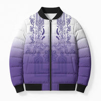Philippines Barong Style Bomber Puffer Jacket with Polynesian Art and Leaf Motif Purple Color LT03 Unisex Purple - Polynesian Pride