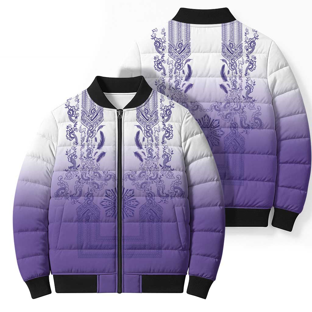 Philippines Barong Style Bomber Puffer Jacket with Polynesian Art and Leaf Motif Purple Color LT03 - Polynesian Pride