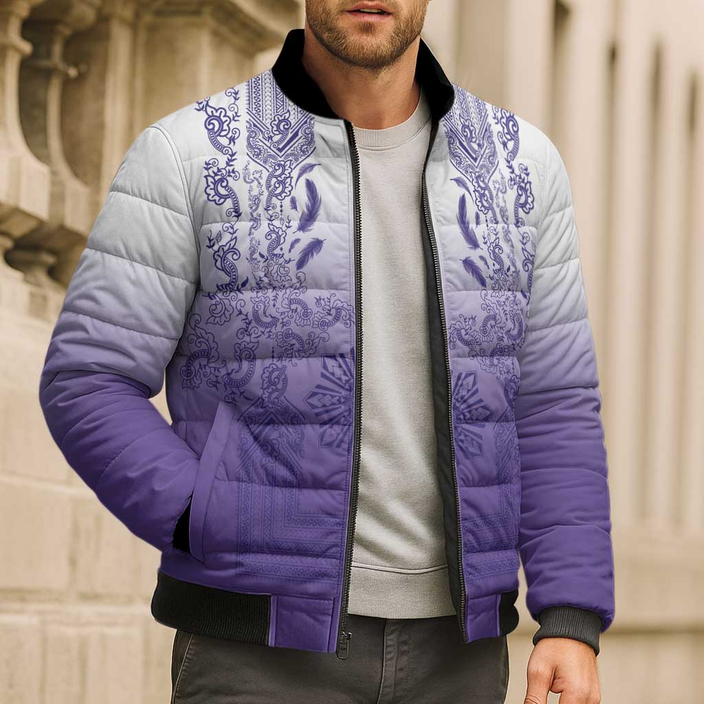 Philippines Barong Style Bomber Puffer Jacket with Polynesian Art and Leaf Motif Purple Color LT03 - Polynesian Pride