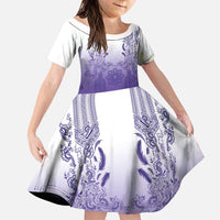 Philippines Barong Style Family Matching Tank Maxi Dress and Hawaiian Shirt with Polynesian Art and Leaf Motif Purple Color LT03 Daughter's Dress Purple - Polynesian Pride