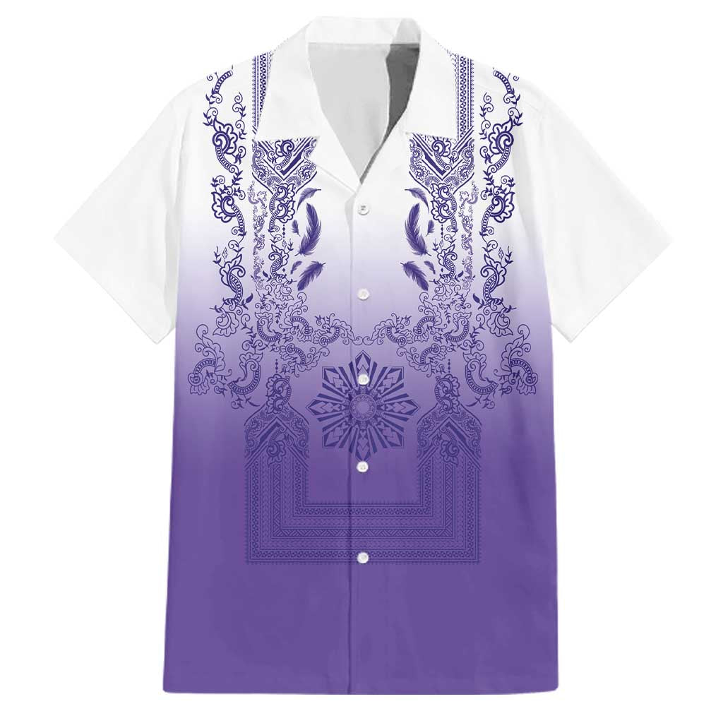 Philippines Barong Style Family Matching Tank Maxi Dress and Hawaiian Shirt with Polynesian Art and Leaf Motif Purple Color LT03 Dad's Shirt - Short Sleeve Purple - Polynesian Pride