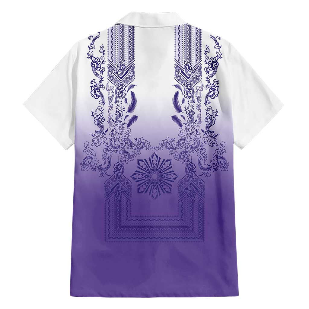 Philippines Barong Style Family Matching Tank Maxi Dress and Hawaiian Shirt with Polynesian Art and Leaf Motif Purple Color LT03 - Polynesian Pride