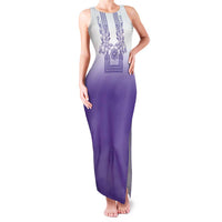 Philippines Barong Style Family Matching Tank Maxi Dress and Hawaiian Shirt with Polynesian Art and Leaf Motif Purple Color LT03 Mom's Dress Purple - Polynesian Pride