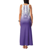Philippines Barong Style Family Matching Tank Maxi Dress and Hawaiian Shirt with Polynesian Art and Leaf Motif Purple Color LT03 - Polynesian Pride