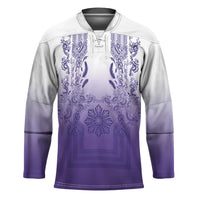 Philippines Barong Style Hockey Jersey with Polynesian Art and Leaf Motif Purple Color LT03 Unisex Purple - Polynesian Pride