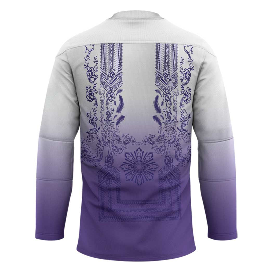 Philippines Barong Style Hockey Jersey with Polynesian Art and Leaf Motif Purple Color LT03 - Polynesian Pride