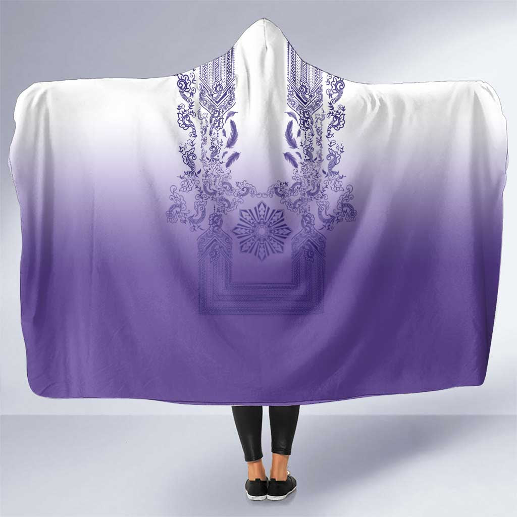 Philippines Barong Style Hooded Blanket with Polynesian Art and Leaf Motif Purple Color