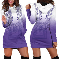 Philippines Barong Style Hoodie Dress with Polynesian Art and Leaf Motif Purple Color