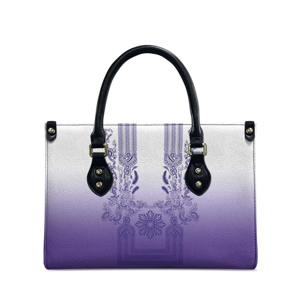 Philippines Barong Style Leather Bag with Polynesian Art and Leaf Motif Purple Color