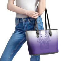 Philippines Barong Style Leather Tote Bag with Polynesian Art and Leaf Motif Purple Color