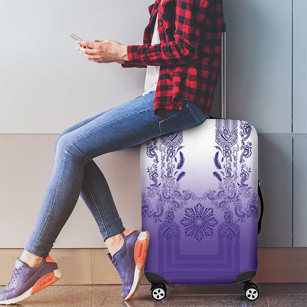 Philippines Barong Style Luggage Cover with Polynesian Art and Leaf Motif Purple Color