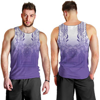 Philippines Barong Style Men Tank Top with Polynesian Art and Leaf Motif Purple Color
