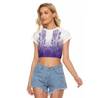 Philippines Barong Style Raglan Cropped T Shirt with Polynesian Art and Leaf Motif Purple Color LT03 Female Purple - Polynesian Pride