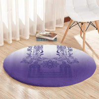 Philippines Barong Style Round Carpet with Polynesian Art and Leaf Motif Purple Color