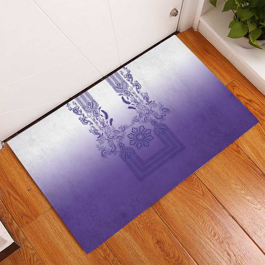 Philippines Barong Style Rubber Doormat with Polynesian Art and Leaf Motif Purple Color
