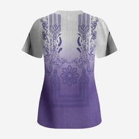 Philippines Barong Style Scrub Top with Polynesian Art and Leaf Motif Purple Color LT03 - Polynesian Pride