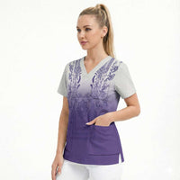 Philippines Barong Style Scrub Top with Polynesian Art and Leaf Motif Purple Color LT03 - Polynesian Pride