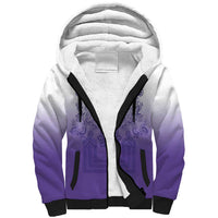 Philippines Barong Style Sherpa Hoodie with Polynesian Art and Leaf Motif Purple Color