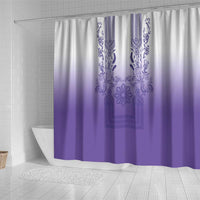Philippines Barong Style Shower Curtain with Polynesian Art and Leaf Motif Purple Color