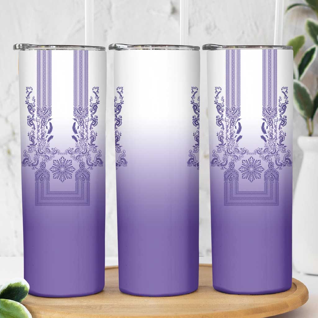 Philippines Barong Style Skinny Tumbler with Polynesian Art and Leaf Motif Purple Color