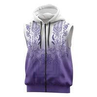 Philippines Barong Style Sleeveless Zip Hoodie with Polynesian Art and Leaf Motif Purple Color