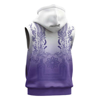 Philippines Barong Style Sleeveless Zip Hoodie with Polynesian Art and Leaf Motif Purple Color