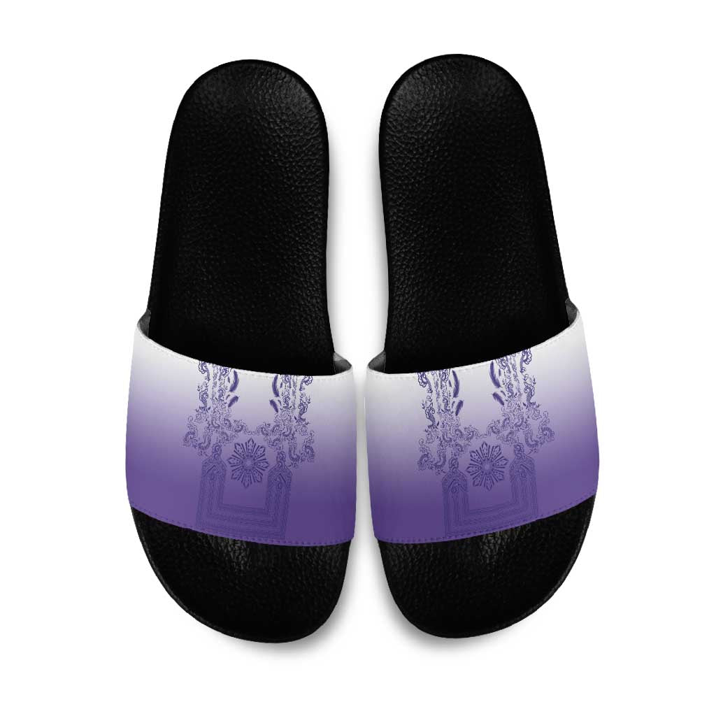 Philippines Barong Style Slide Sandals with Polynesian Art and Leaf Motif Purple Color