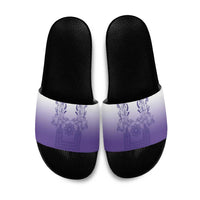 Philippines Barong Style Slide Sandals with Polynesian Art and Leaf Motif Purple Color