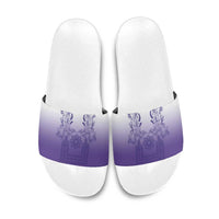 Philippines Barong Style Slide Sandals with Polynesian Art and Leaf Motif Purple Color