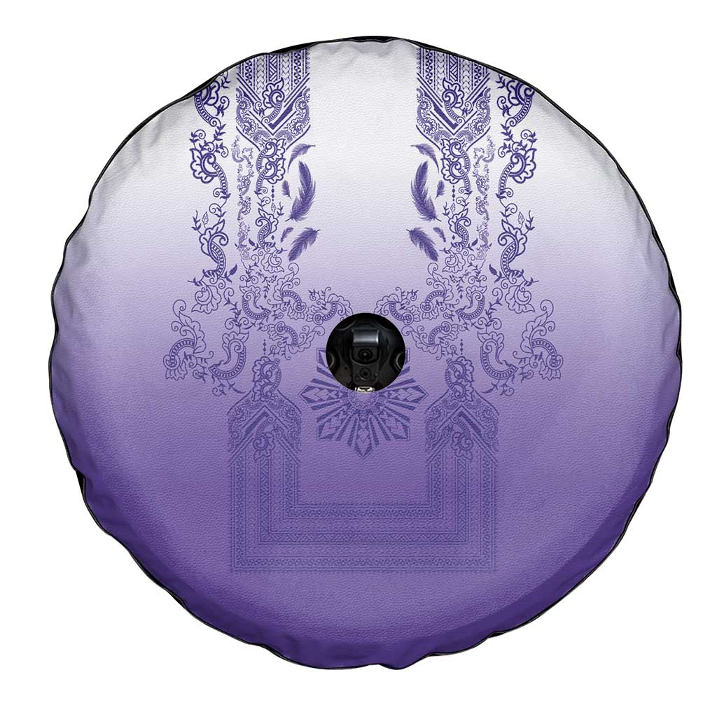 Philippines Barong Style Spare Tire Cover with Polynesian Art and Leaf Motif Purple Color