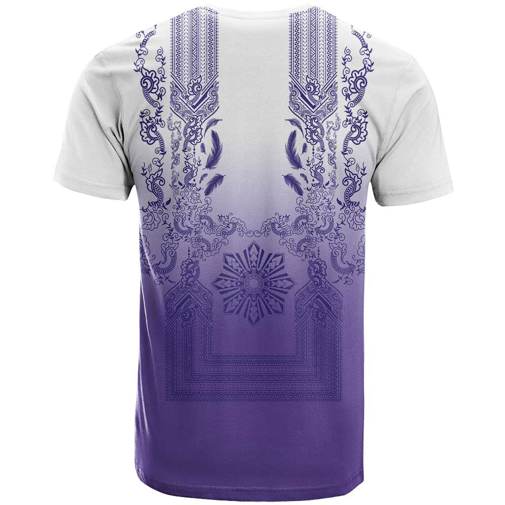Philippines Barong Style T Shirt with Polynesian Art and Leaf Motif Purple Color