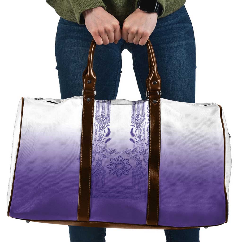 Philippines Barong Style Travel Bag with Polynesian Art and Leaf Motif Purple Color