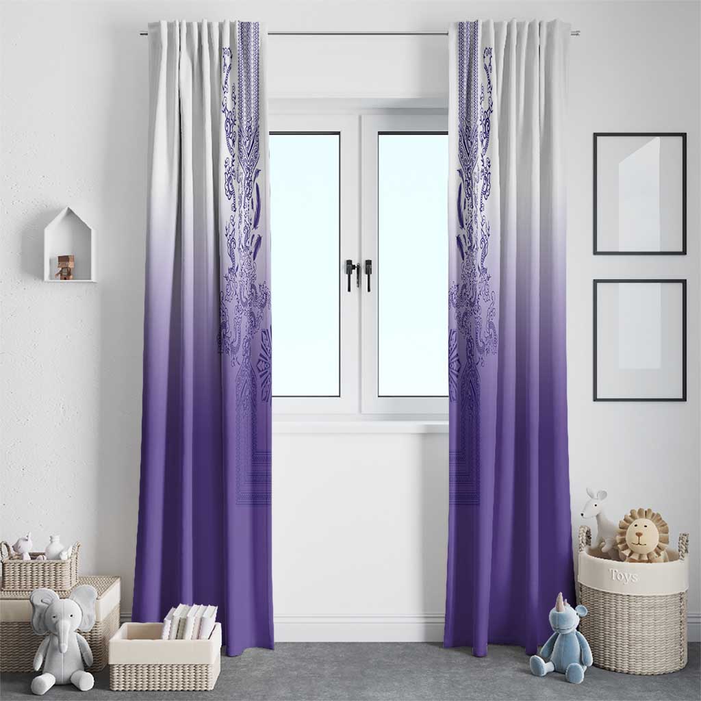 Philippines Barong Style Window Curtain with Polynesian Art and Leaf Motif Purple Color