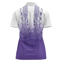 Philippines Barong Style Women Polo Shirt with Polynesian Art and Leaf Motif Purple Color