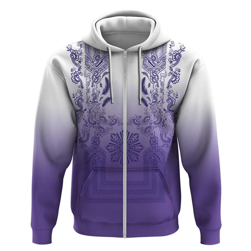 Philippines Barong Style Zip Hoodie with Polynesian Art and Leaf Motif Purple Color LT03 Zip Hoodie Purple - Polynesian Pride