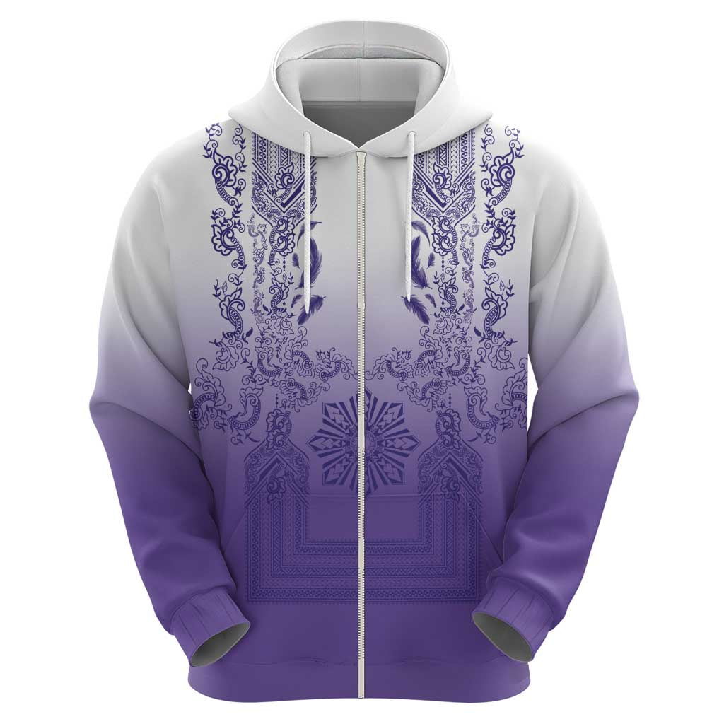 Philippines Barong Style Zip Hoodie with Polynesian Art and Leaf Motif Purple Color LT03 - Polynesian Pride