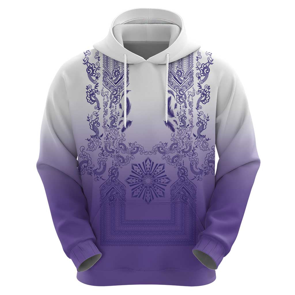Philippines Barong Style Zip Hoodie with Polynesian Art and Leaf Motif Purple Color LT03 - Polynesian Pride