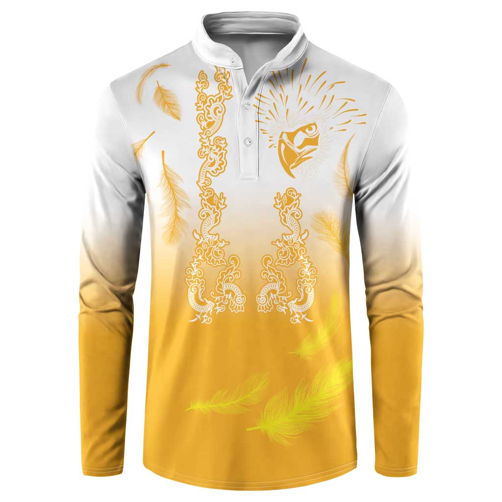 Philippines National Costume Style Button Sweatshirt Barong Tagalog and Eagle Feather Yellow Color