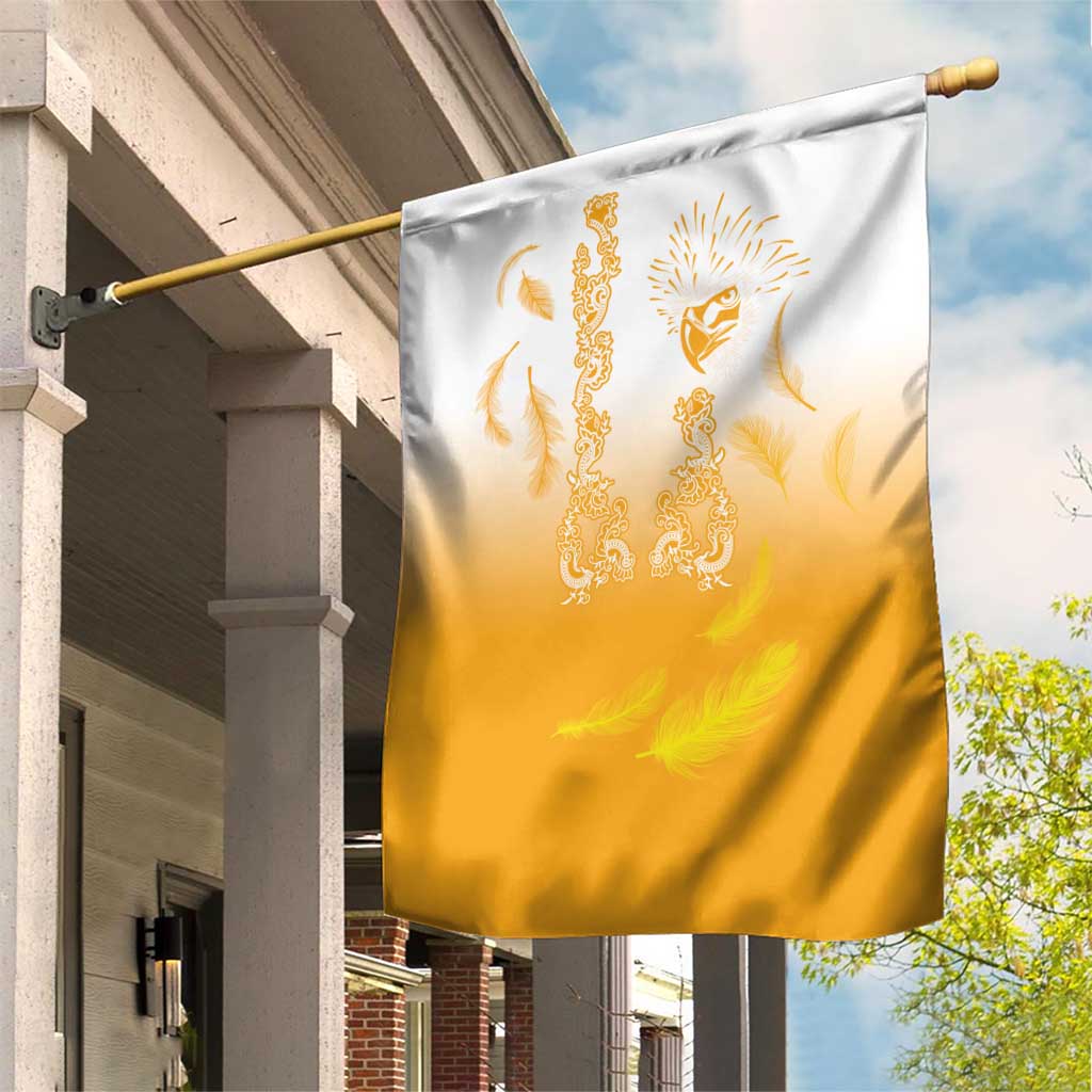 Philippines National Costume Style Garden Flag Barong Tagalog and Eagle Feather Yellow Color