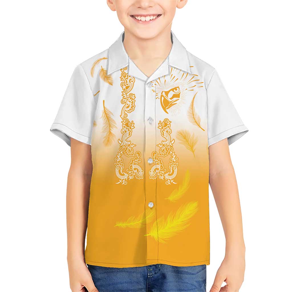 Philippines National Costume Style Kid Hawaiian Shirt Barong Tagalog and Eagle Feather Yellow Color