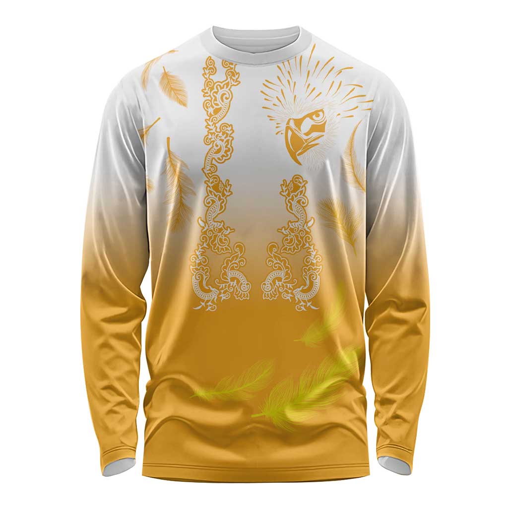 Philippines National Costume Style Long Sleeve Shirt Barong Tagalog and Eagle Feather Yellow Color