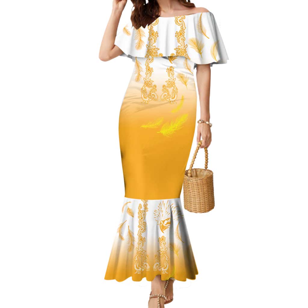 Philippines National Costume Style Mermaid Dress Barong Tagalog and Eagle Feather Yellow Color