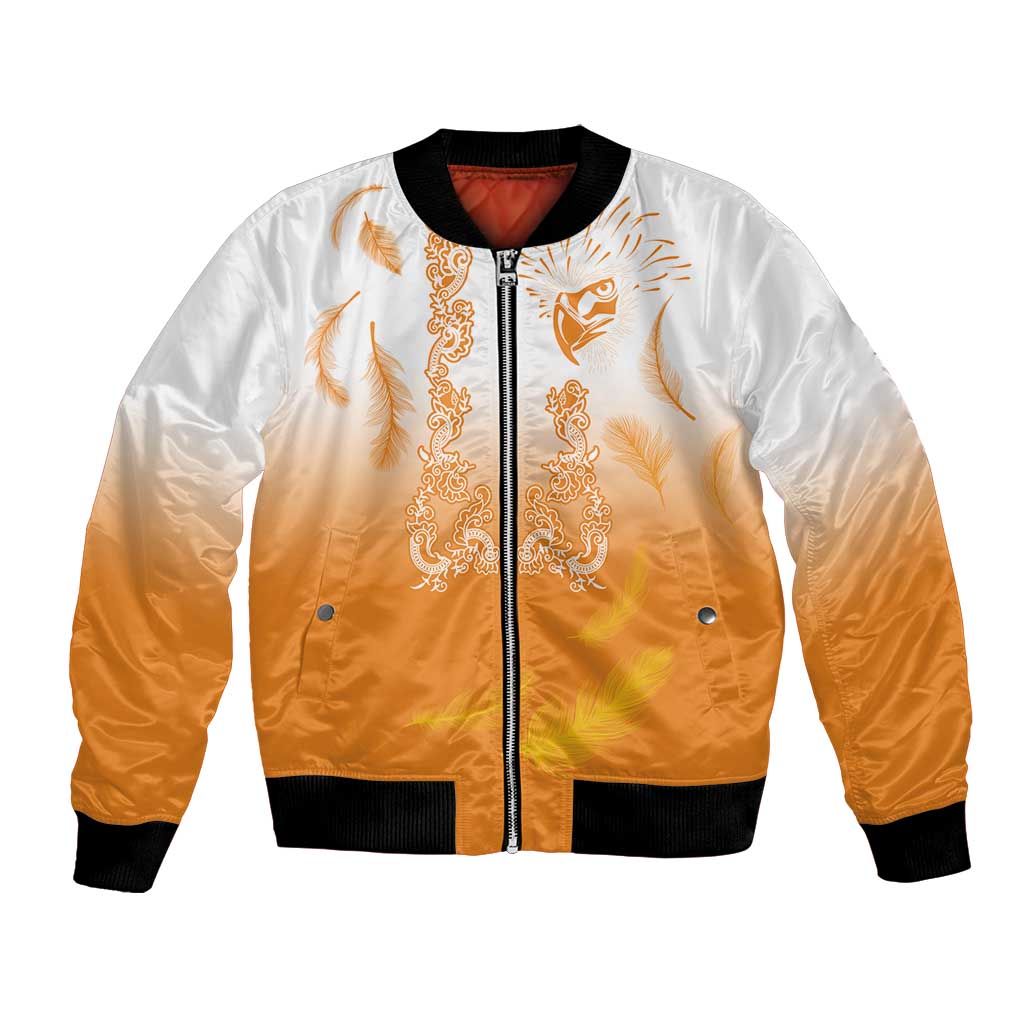Philippines National Costume Style Bomber Jacket Barong Tagalog and Eagle Feather Orange Color