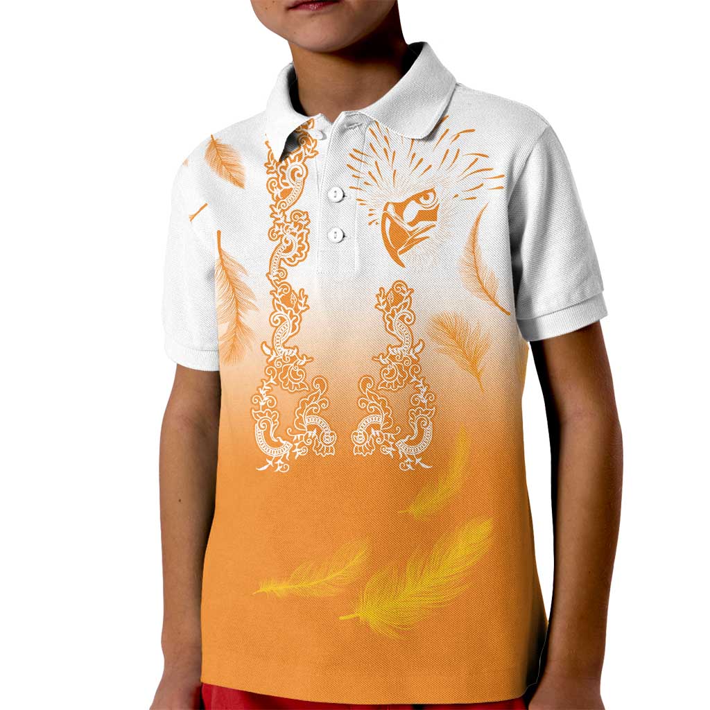 Philippines National Costume Style Kid Polo Shirt Barong Tagalog and Eagle Feather Orange Color