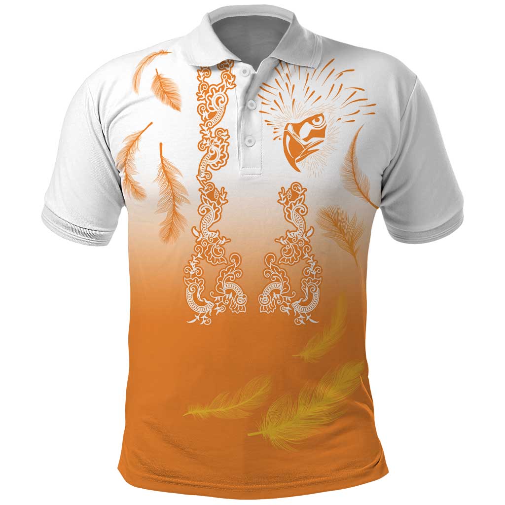 Philippines National Costume Style Polo Shirt Barong Tagalog and Eagle Feather Orange Color